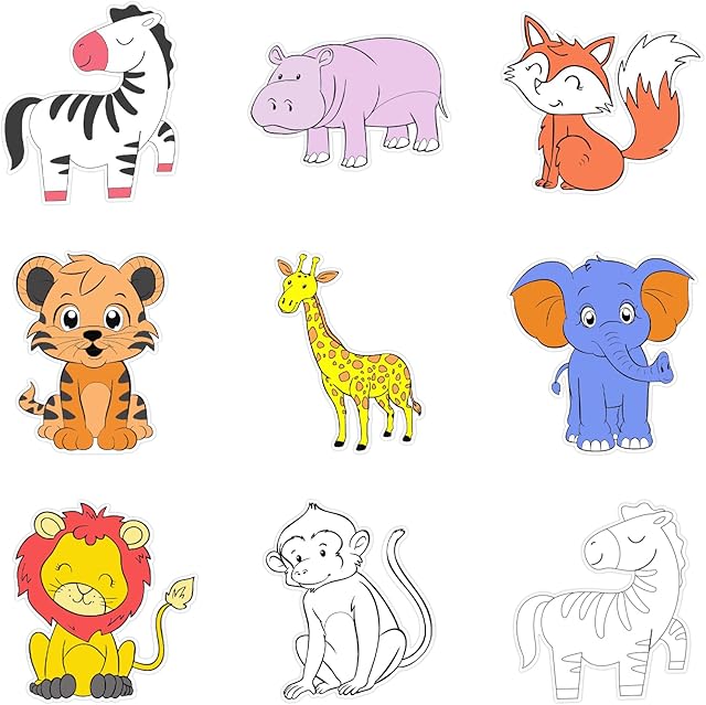 The Jungle Animals Party Supplies Coloring Cards Kit - DIY Animal Craft Cards Kit - Jungle Animal Birthday Baby Shower Party Decors Cut-Outs Essential Cards