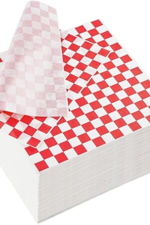 500 Sheets Red and White Checkered Deli Paper, 12 x 12 Inch Grease Resistant Food Basket Liners, Classic Wrapping Paper for Sandwiches, Hamburgers, Hot dogs, Fast Food
