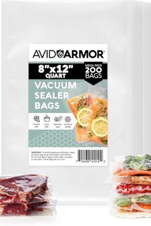 Avid Armor Vacuum Sealer Bags 200 Quart 8x12" For Food Saver, Commercial Grade, BPA Free, Heavy Duty, Pre-cut, for Vac Storage, Meal Prep, Sous Vide, or Dehydrated Freeze Dried Foods