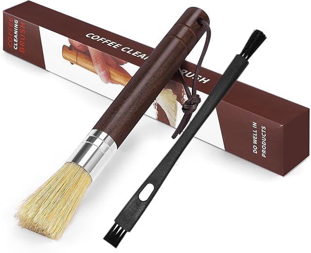 Coffee Grinder Cleaning Brush, Espresso Machine Brush Cleaner Tool with Wooden Handle and Natural Bristles for Barista Home Kitchen