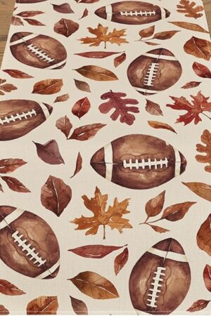 Artoid Mode Rugby Maple Leaves Football Fall Table Runner, Seasonal Harvest Autumn Kitchen Dining Table Decoration for Home Party Decor 13x72 Inch