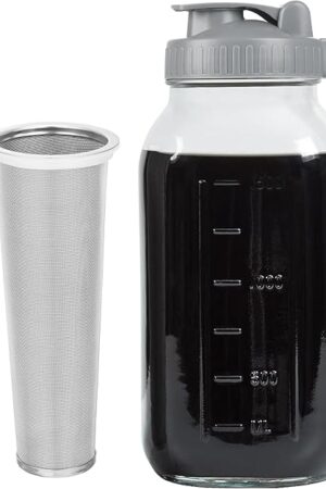 Cold Brew Coffee Maker 64 OZ Heavy Duty Glass Mason Jar with Stainless Steel Infuser Filter