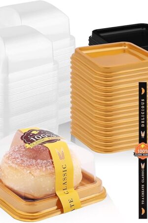 150 PCS Clear Plastic Mini Cake Boxes 3.5Inch Muffin Boxes Biscuit Boxes Cheese Pastry Moon-Cake Dessert Box Packaging Containers for Party, With Sticker To Secure The Lid