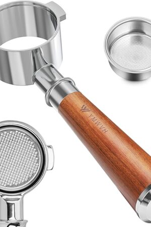 51mm Bottomless Portafilter 2 Ears for Delonghi Stilosa ECP3420/EC155/BCO430/EC260,Stainless Steel Filter Basket and Walnut Handle