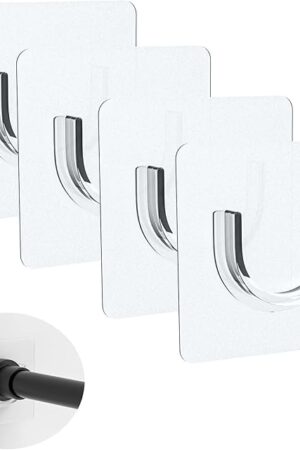Adhesive Shower Rod Holders, No Drilling|Heat Resistant| Waterproof| Max Load 30 lbs, Tension Curtain Rod Holders for Wall,4 Pieces Transparent (Rod Not Included)