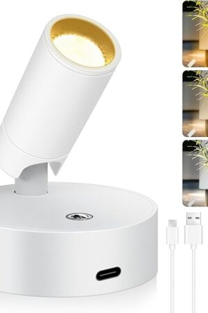 Wireless LED Spot lights Indoor Battery Operated with Remote, Rechargeable Up lights Indoor with Timer＆Dimmable, 3CCT Picture Lights for Wall, SpotLights Accent Uplighting for Plant, Artwork -White