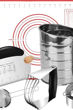 Biscuit Cutter Set,10PCS Stainless Steel Pastry Blender Set with Pastry Cutter,5PCS Biscuit Cutter,Dough Cutter,3 Cup Flour Sifter,Baking Mat and Fine Mesh Strainer for Cooking Cookies and Donuts