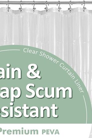 Barossa Design Plastic Shower Liner Clear - Premium PEVA Shower Curtain Liner with Rustproof Grommets and 3 Magnets, Waterproof Cute Lightweight Standard Size Bathroom Curtains - Clear