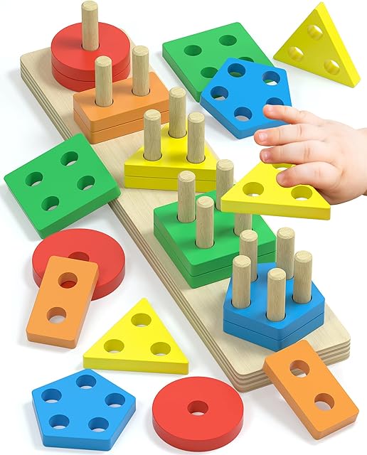 The Montessori Toys for 1 2 Year Old Girl Boy, Toddler Toys 1 2 Year Old Girl Boy Birthday Gifts, Education Toddler Puzzles for Wooden Stacking Block Ages 1-3 2-4