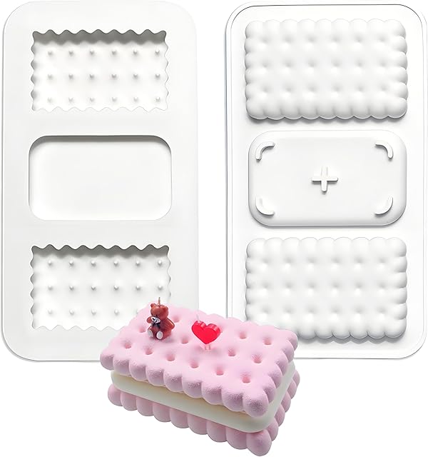 3D Cookie Biscuit Silicone Mold, Sandwich Shape Cake Decorating Pan, Set of 2, White