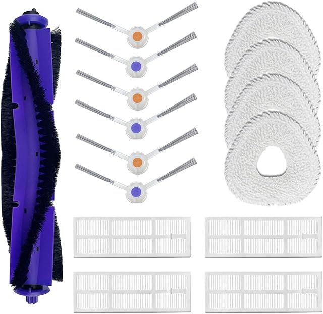 Replacement Accessories Kit Compatible With Narwal Freo Robot Vacuum Cleaner,1 Main Brush, 6 Side Brushes,4 Mop Pads, 4 Hepa Fiters Spare Parts (Freo-15)