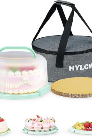 Cake Carrier With Lid And Handle, Bpa-Free Cake Holder With Lid For 10 Inch Round Cake Carrier With 10 pcs Round Golden Cake Boards And Portable Insulated Bag
