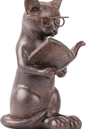 Young's Inc. Cat Figurine - Cute Cat Statue - Whimsical Cat Decor for Cat Lovers - Cat Collectibles and Meditation Decor - Cat with Eye Glasses - 4'' L X 3'' W X 5'' H