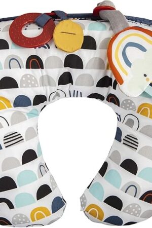 Boppy Tummy Time Prop, Black and White Modern Rainbows with Teething Toys, A Smaller Size for Comfortable Tummy Time, Attached Toys Encourage Neck and Shoulder Strength Building