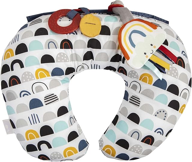 Boppy Tummy Time Prop, Black and White Modern Rainbows with Teething Toys, A Smaller Size for Comfortable Tummy Time, Attached Toys Encourage Neck and Shoulder Strength Building