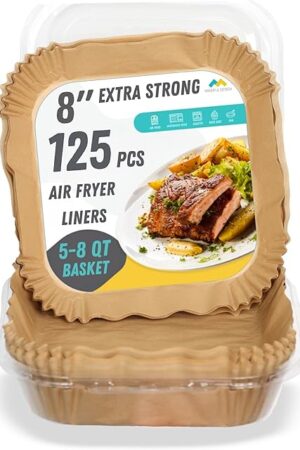 Air Fryer Liners Disposable – 125 pk 8" Unbleached Non-Stick Parchment Paper, Fits 5-8 QT Basket, Air Fryer Liners | Airfryer Liners