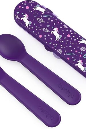 Bentgo Kids Utensil Set - Reusable Plastic Fork, Spoon & Storage Case - BPA-Free Materials, Easy-Grip Handles, Dishwasher Safe - Ideal for School Lunch, Travel, & Outdoors (Unicorn)