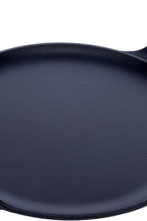 Victoria 12-Inch Cast Iron Comal Pizza Pan with a Long Handle and a Loop Handle, Preseasoned with Flaxseed Oil, Made in Colombia