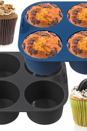 Webake 2PCS Jumbo Silicone Air Fryer Muffin Pan for Baking 4 Cavity Air Fryer Silicone Cupcake Pans Non Stick Food Grade and BPA Free Muffin Tins Baking Cups