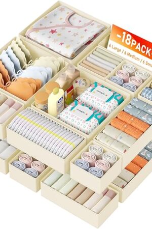 DIMJ Drawer Organizer Clothes Storage - 18 Pack Baby Dresser Organizer for Nursery, Foldable Closet Drawer Organizer Bins for Bedroom Organization, Fabric Storage Dividers for Socks, Underwears, Bras