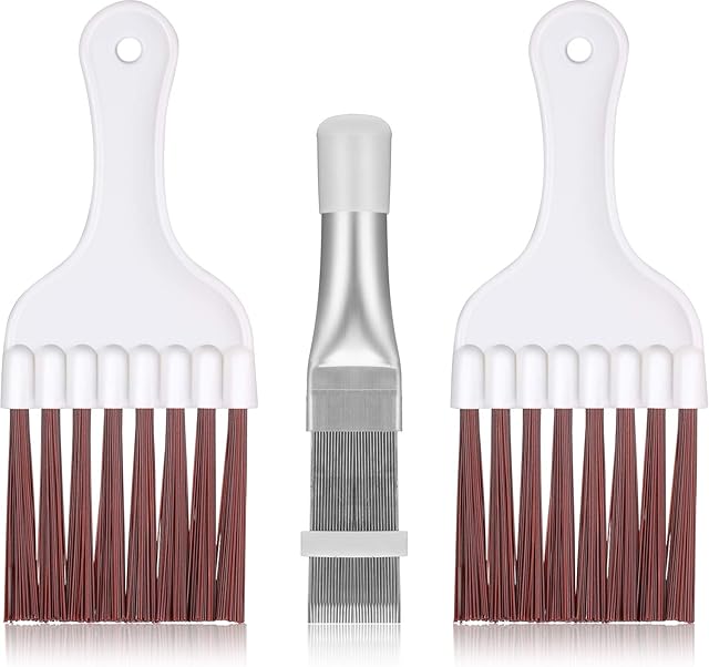 Boao 3 Pieces Air Conditioner Condenser Fin Cleaning Brush Stainless Steel Coil Cleaner Fin Comb Refrigerator Coil Cleaning Whisk Brush(Simple)