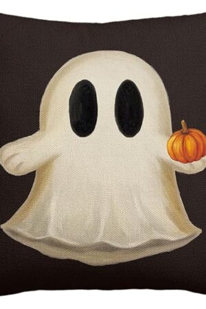 AVOIN colorlife Ghost Pumpkin Halloween Black Throw Pillow Cover, 18 x 18 Inch Holiday Farmhouse Cushion Case Decoration for Sofa Couch