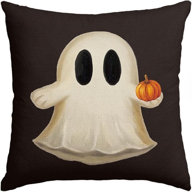 AVOIN colorlife Ghost Pumpkin Halloween Black Throw Pillow Cover, 18 x 18 Inch Holiday Farmhouse Cushion Case Decoration for Sofa Couch