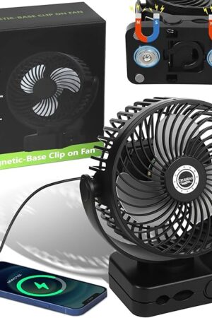 6 inch Magnetic Cruise Fan with 12000mAh Rechargeable Battery, 3-Speed Control, LED Light, Timer, Clip & Power Output โ Ship-Approved, 360ยฐ Tilt Head for Cruise Staterooms & Travel