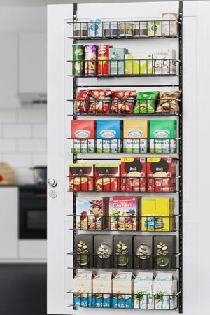 8-Tier Pantry Door Oragnizer, Over The Door Pantry Organizer Rack and Storage, Hanging Spice Rack Shelves Door, Home Office Laundry Room Bathroom & Kitchen Organization Essentials Metal