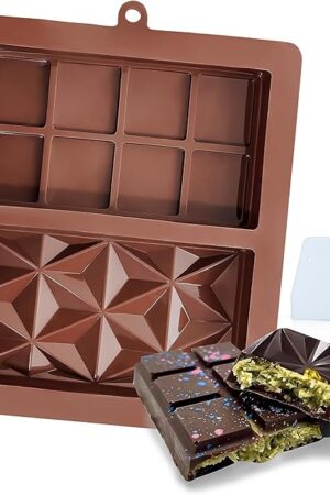 1Pack Chocolate Bar Mold Deep 1 Inch, Non-Stick Chocolate Molds, Dubai Chocolate Bar Pistachio with Scraper