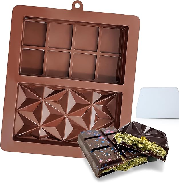 1Pack Chocolate Bar Mold Deep 1 Inch, Non-Stick Chocolate Molds, Dubai Chocolate Bar Pistachio with Scraper