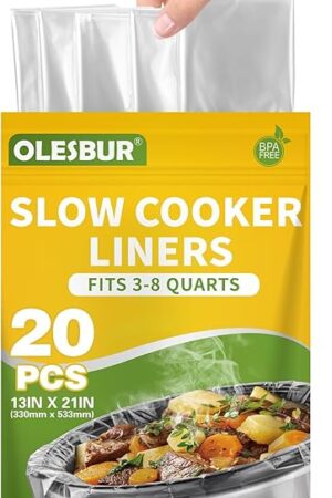 20 Count Slow Cooker Liners, 13"x21", Fits 3-8 Quarts, Disposable Pot Liners Compatible with Crockpot, Oval Large Size, BPA-Free Cooking Bags, Kitchen Accessories, Cook with Ease