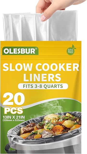 20 Count Slow Cooker Liners, 13"x21", Fits 3-8 Quarts, Disposable Pot Liners Compatible with Crockpot, Oval Large Size, BPA-Free Cooking Bags, Kitchen Accessories, Cook with Ease