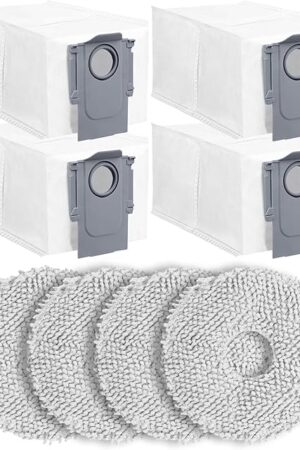 8Pack Replacement Parts Accessories Compatible for Roborock Qrevo Series, Saros 10R,Qrevo Curv,Qrevo Edge,Qrevo Edge S5A,QV 35A,Qrevo S5V Robot Vacuum,Spare Accessories Kit with 4 Dust Bags,4 Mop Pads