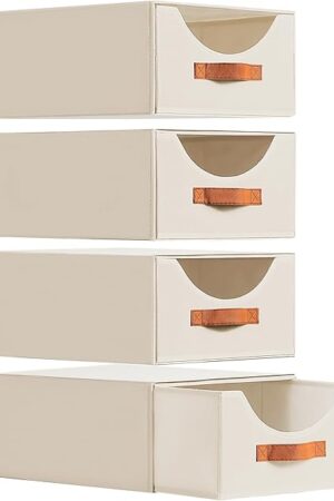 Closet Organizers and Storage - Large Storage Bins with Drawer, Fabric Clothes Organizers and Storage, Collapsible Storage Drawers Organizer for Bedroom, Living Room, 4 Pack, Beige