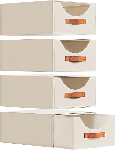 Closet Organizers and Storage - Large Storage Bins with Drawer, Fabric Clothes Organizers and Storage, Collapsible Storage Drawers Organizer for Bedroom, Living Room, 4 Pack, Beige