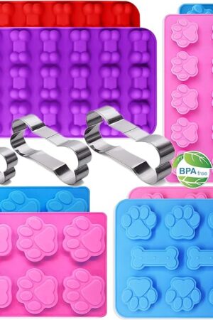 Dog Treat Molds Silicone,Dog Paw and Bone Silicone Molds,Non-Stick Food Grade Silicone Moldsfor Chocolate,Candy,Jelly,Dog Treats - Set of 11