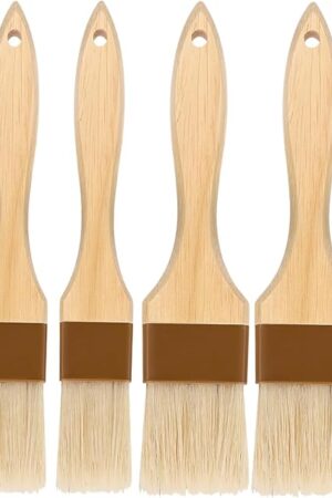 Basting Brush,Pastry Brush 1.5" & 1" - Natural Bristle Cooking Brush for Baking,Not Shed Food Grade Brush,Butter Brushes,Cooking Brush for Oil and Sauce,Kitchen Turkey Baster,Egg Wash Brush(4 Pc)