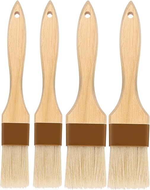 Basting Brush,Pastry Brush 1.5" & 1" - Natural Bristle Cooking Brush for Baking,Not Shed Food Grade Brush,Butter Brushes,Cooking Brush for Oil and Sauce,Kitchen Turkey Baster,Egg Wash Brush(4 Pc)
