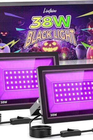 2 Pack 38W LED Black Light, Blacklight Flood Light for Glow Party IP66 Waterproof, Outdoor Black Lights with Switch&Plug for Halloween, Glow in The Dark, Neon Party, Fluorescent Poster, Birthday