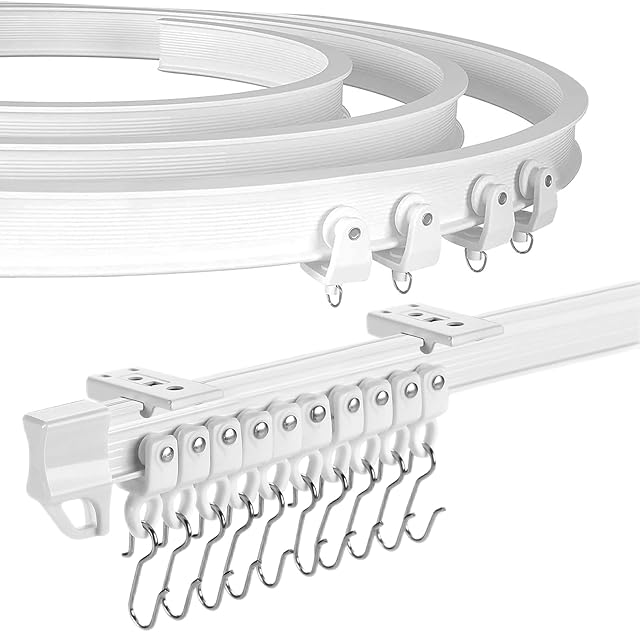 XCK Flexible Curtain Track Ceiling Mount Cuttable 10 ft Curved, Trimmable Flexible Ceiling Curtain Track for Curtains, Bendable RV Shower Curtain Track White