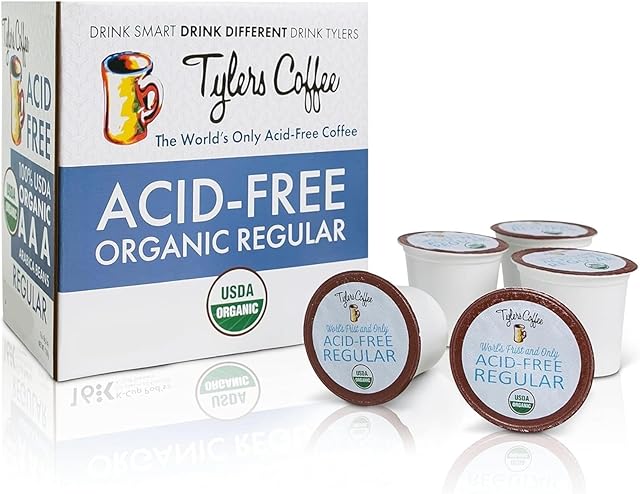 Tyler's Coffee Acid-Free Regular Medium Roast Arabica K-cups Pods - Natural, Organic Blend for Common GI Issues and Gentle on Digestion K Cup, Caffeinated Kcup, 16 Count Kpods