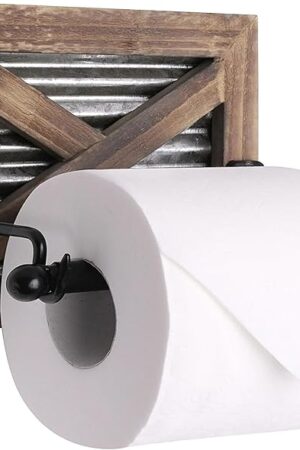 Autumn Alley Rustic Farmhouse Toilet Paper Holder Wall - Farmhouse Bathroom Country Decor Accessories with Warm Brown Wood, Galvanized Metal & Black Adds Western Decor Charm