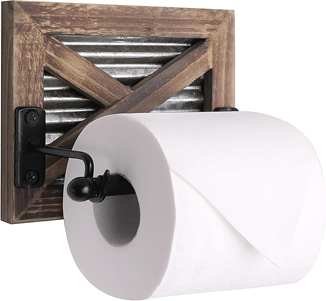 Autumn Alley Rustic Farmhouse Toilet Paper Holder Wall - Farmhouse Bathroom Country Decor Accessories with Warm Brown Wood, Galvanized Metal & Black Adds Western Decor Charm