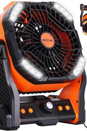 20000mAh Battery powered fan Camping Fan essentials Portable fan Battery OperatedRechargeable Outdoor Tent with Light & Hook Personal USB Desk for Camping,Orange