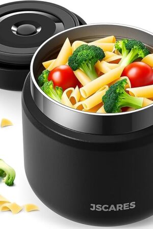 12oz Kids Insulated-Food-Jars for Hot-Food, Wide Mouth Soup Thermo Food Jar Insulated Thermal Lunch Container Termo para Comida Caliente Vacuum Thermoses for Keeping Food Warm-Black