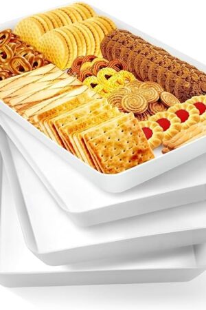 WOWBOX 4 pcs Serving Tray for Entertaining, Grilling BBQ Accessories, Serving Platters for Snacks, Fruit, Reusable Plastic Trays for Serving Food and Pantry Organization in Kitchen & for Parties