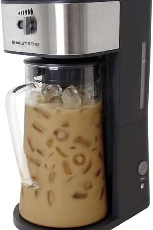 West Bend Iced Coffee Maker or Iced Tea Maker Includes an Infusion Tube to Customize the Flavor with Permanent Filter, Features Auto Shut-Off, 2.75-Quart, Black