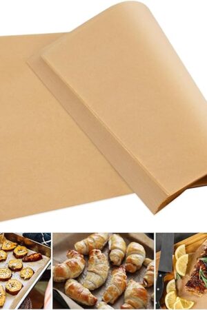vivinin 110 Pcs Parchment Paper, 10.7 x 13.6in Parchment Paper Sheets, Unbleached Parchment Paper for Baking, Precut Baking Paper for Baking Cookies, Cooking and Oven, Brown