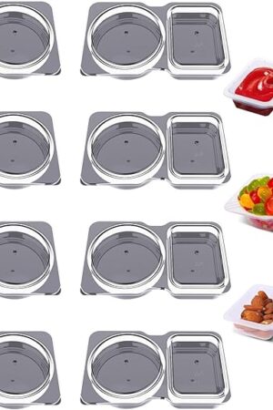 8 Pack Double Compartment Condiment Container -5.5x3.3 inches Plastic Containers with Lids for Sauces, Snacks, and Salad Dressings | Portable Snackle Box, Portion Control Food Storage Solution